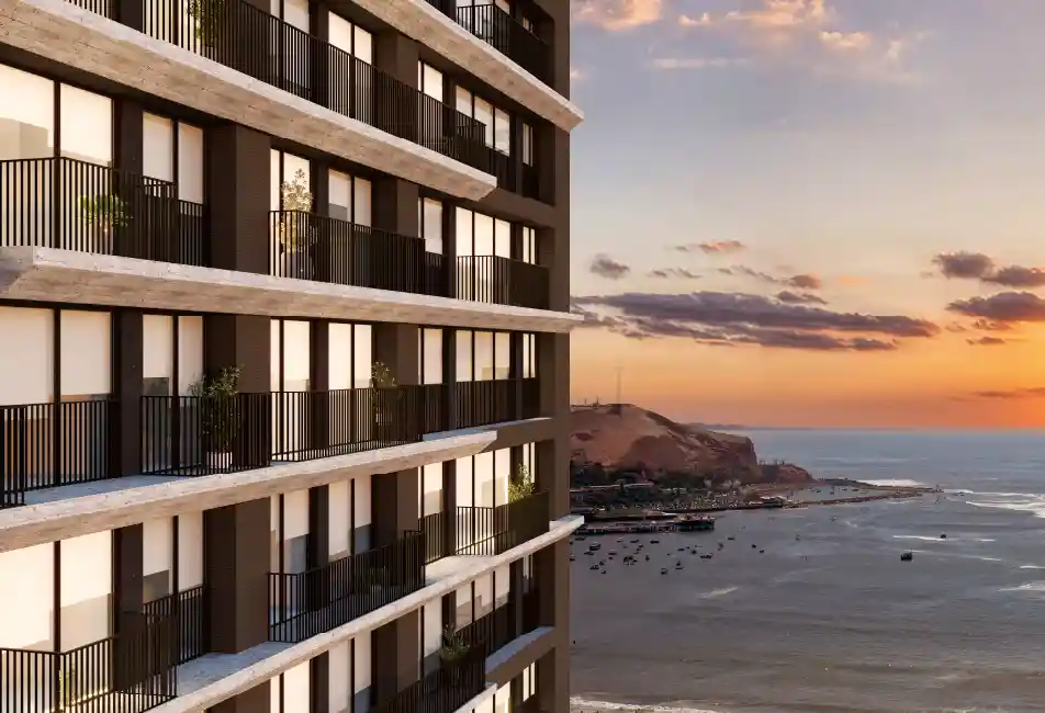 Fachada de edificio moderno Malecón Costa Sur 658 en Chorrillos con vista al mar, parte de exclusivos departamentos en venta Chorrilos